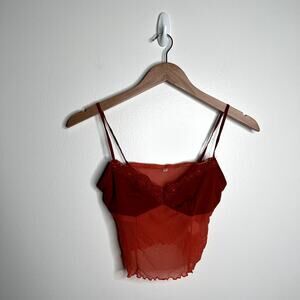 Burnt Orange Mesh Cropped Tank